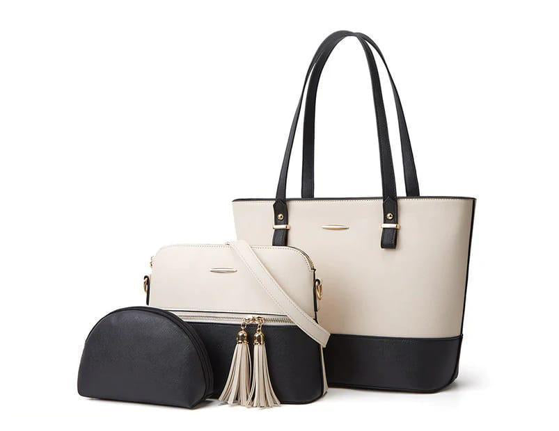 Classic Two-Tone Office Tote ā Black & Beige